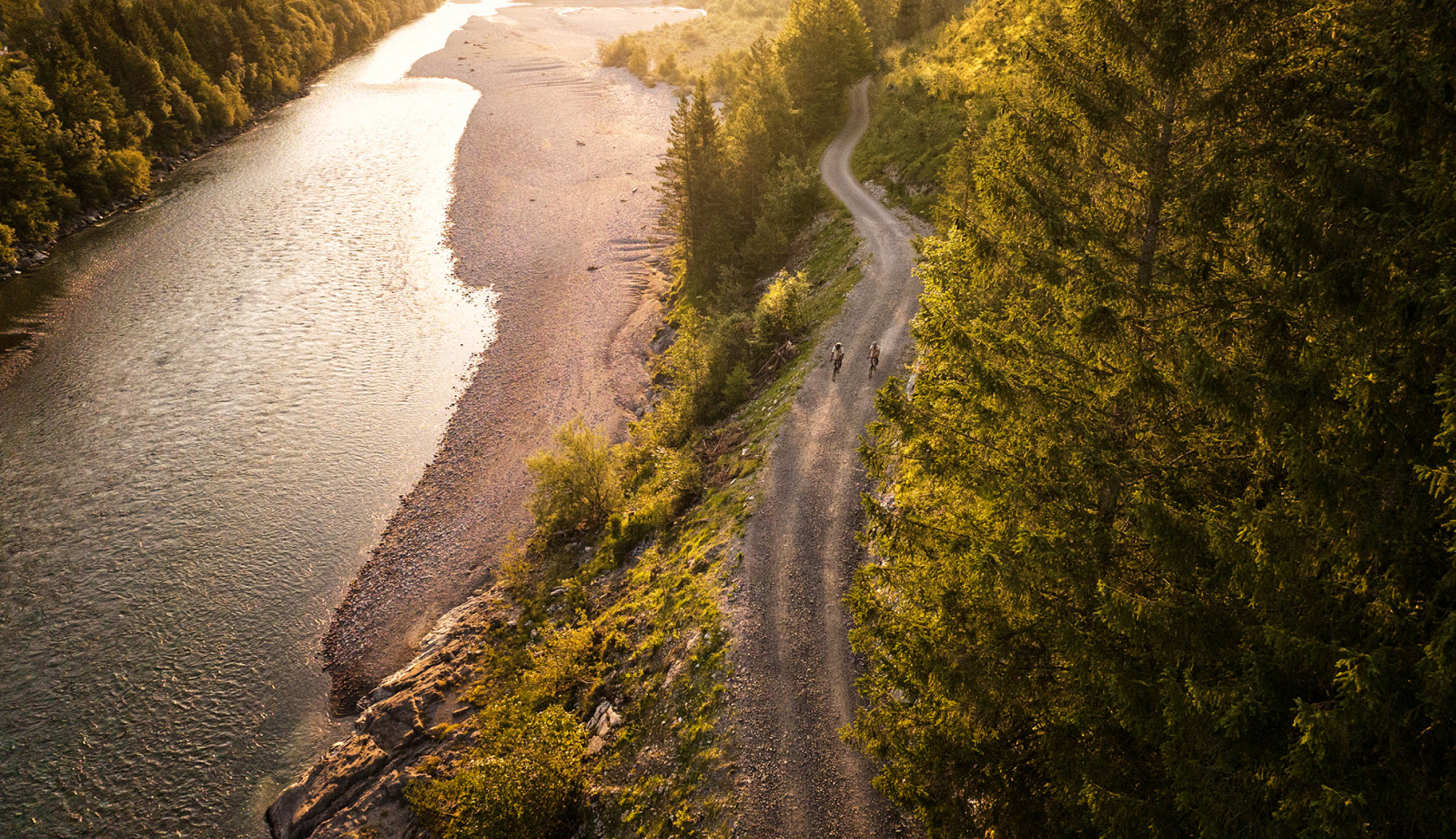 View of a road with cyclists from above