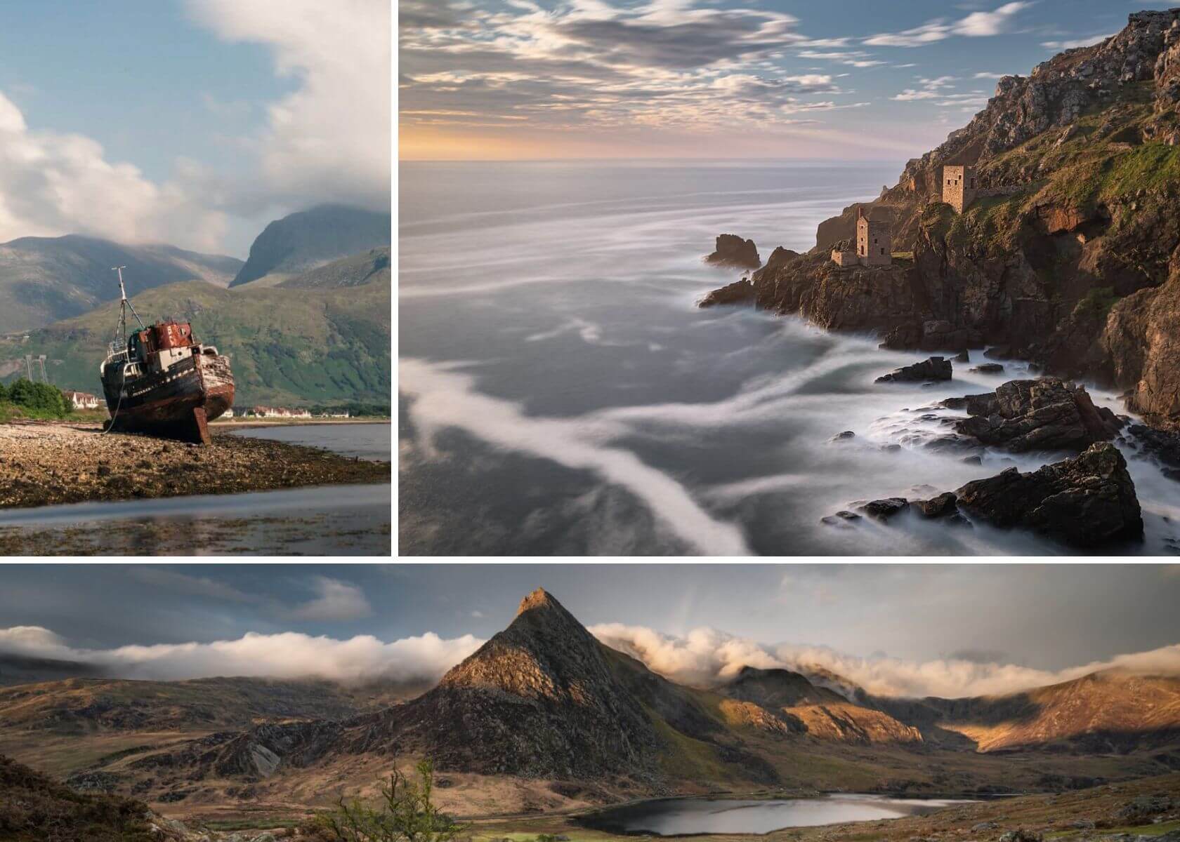 Images of mountains, coatline and lakes across the UK