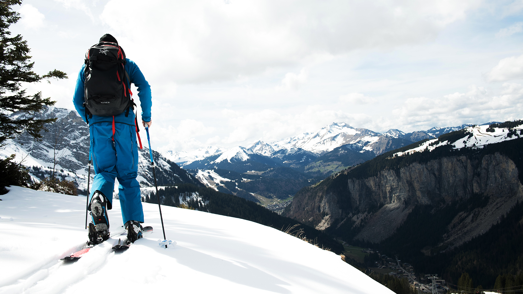 A person alpine skiing 