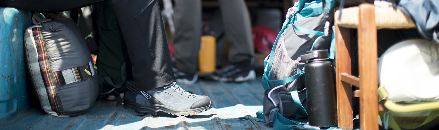 Two people on a hike in their walking boots