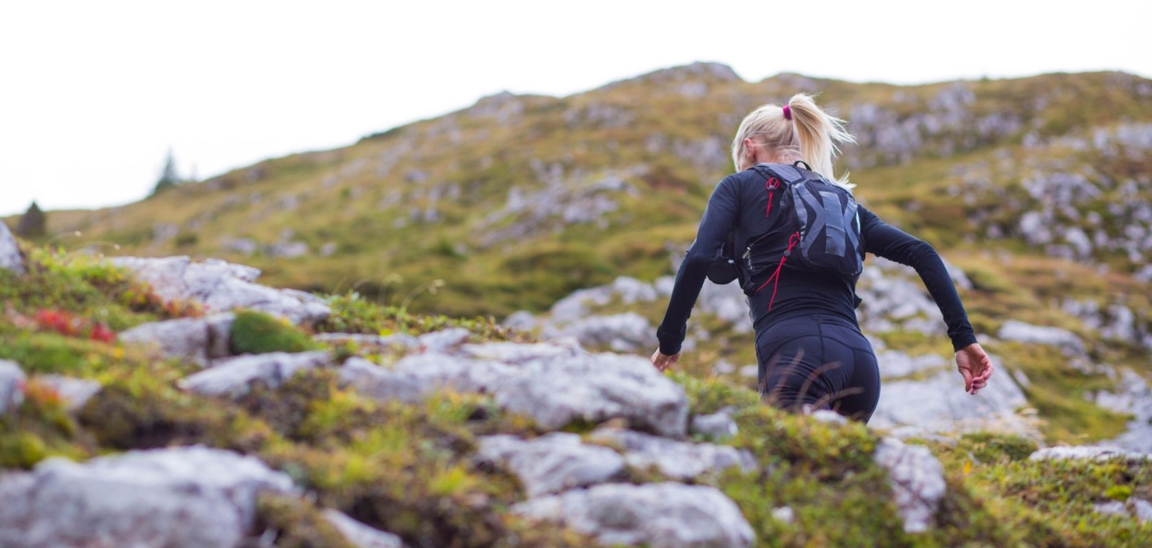 A woman on a fast hike 