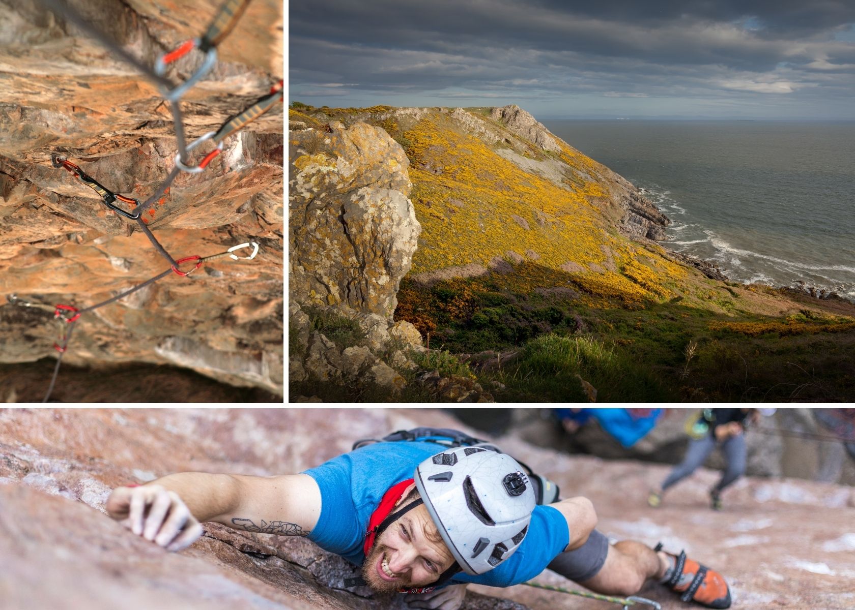 A person sports climbing in the Gower 