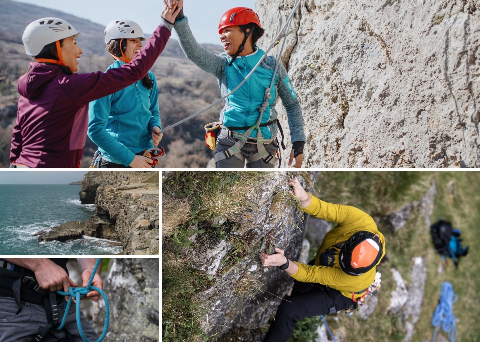 A group of people climbing Castleberg Crag 