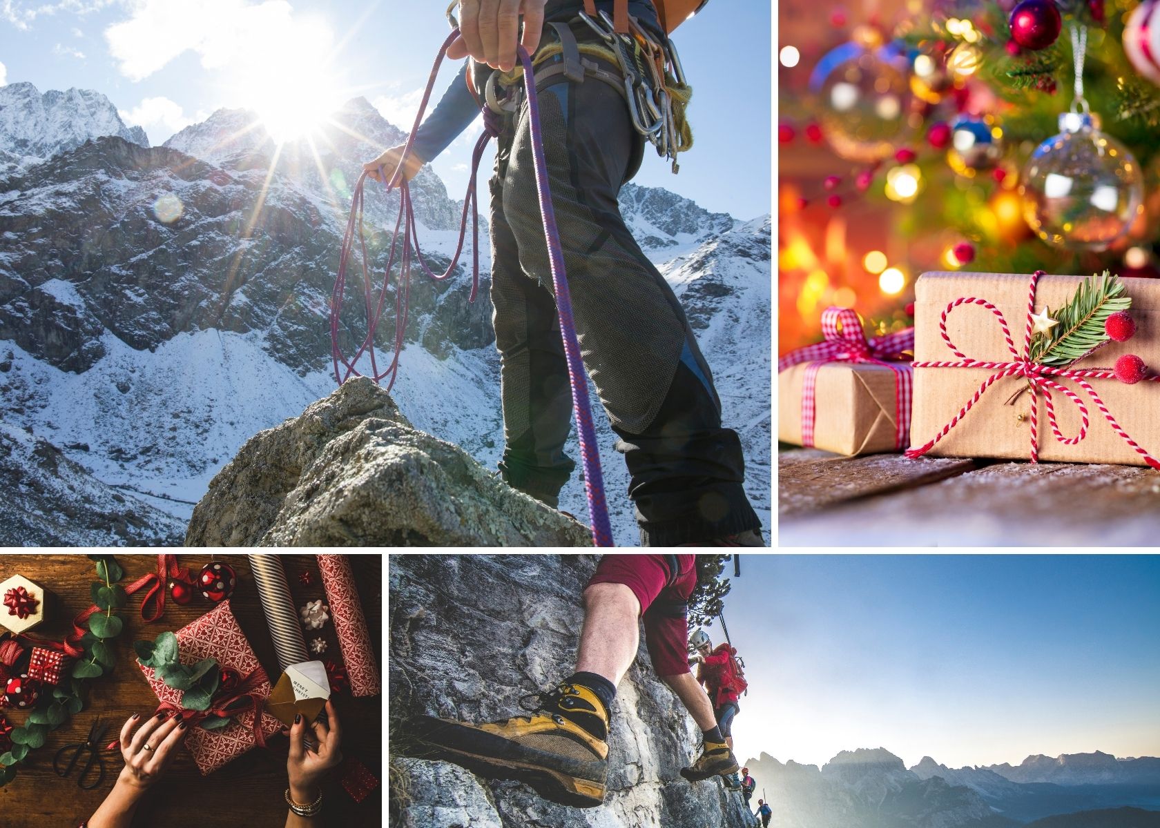 People wearing climbing shoes and climbing ropes, perfect Christmas gifts 