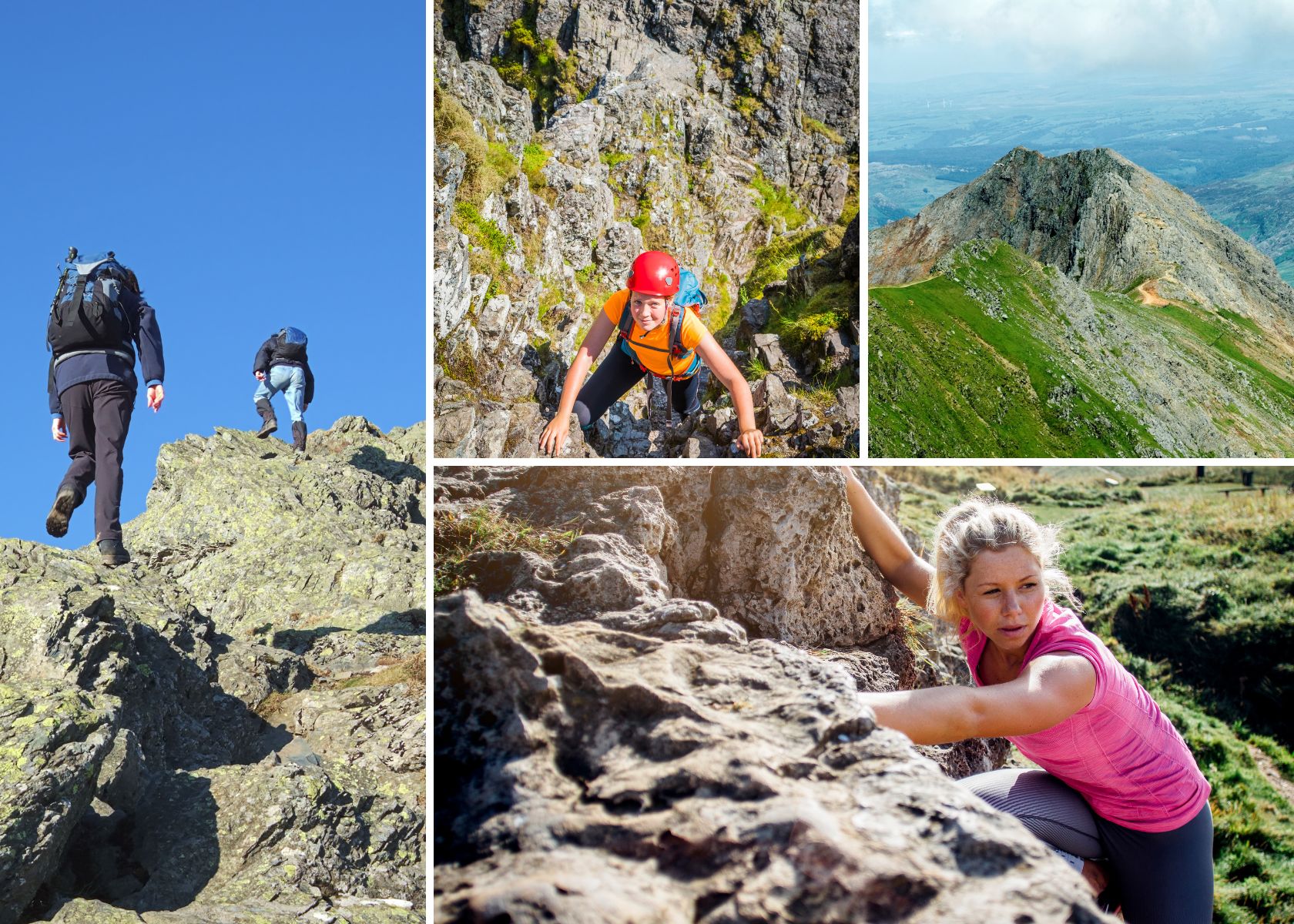 A collection of images of people scrambling 