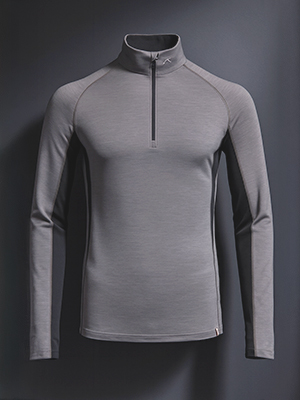 Shop ski fleeces and mid-layers. A grey ski mid-layer on grey background