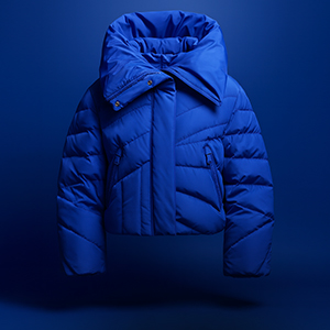 Shop ski clothing. A blue jacket on blue background