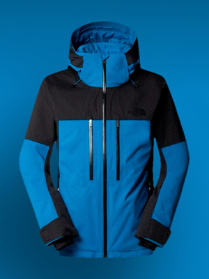 Shop snowboard jackets. A blue ski jacket on blue background