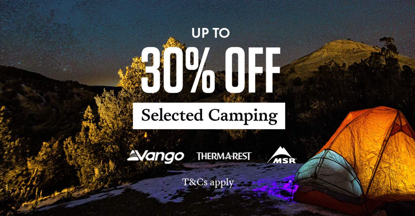 Up to 30% off selected camping. Camp site at night