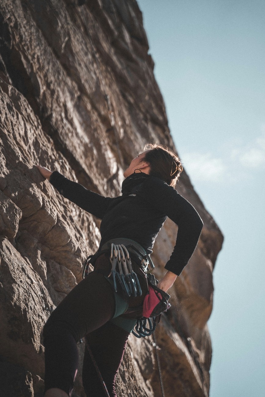 A woman climbing