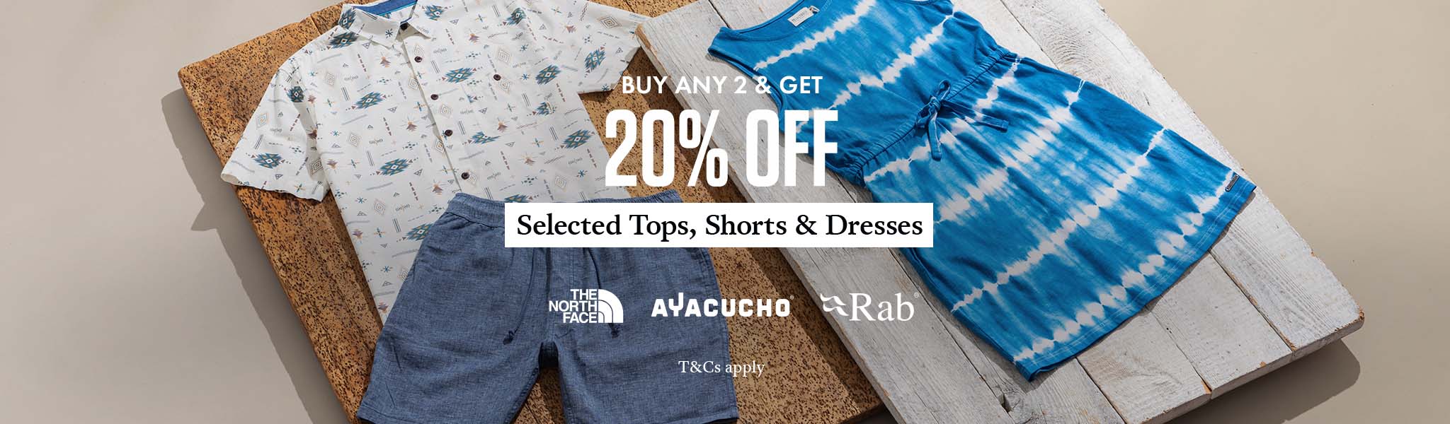 Shop any 2 and get 20% off selected tops, shorts and dresses